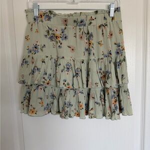 Floral Tiered Mini Skirt in Light Green